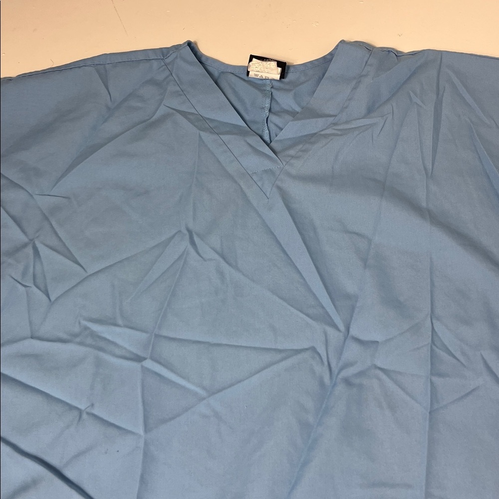 Cherokee Unisex Medium Blue Short Sleeve V Neck Double Pocket Scrub Top - Picture 4 of 6
